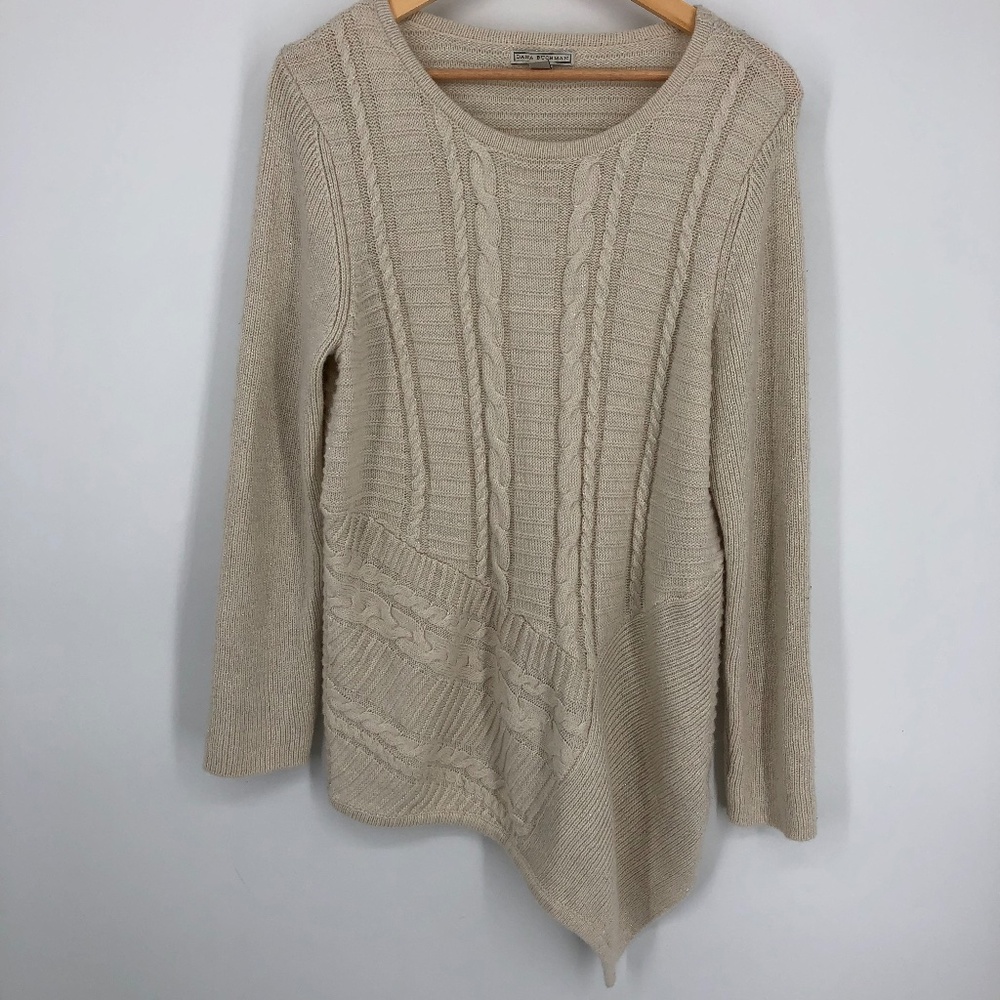 Dana Buchman Womens Sweater Size XL Cream Metallic Assymetrical Cable Knit